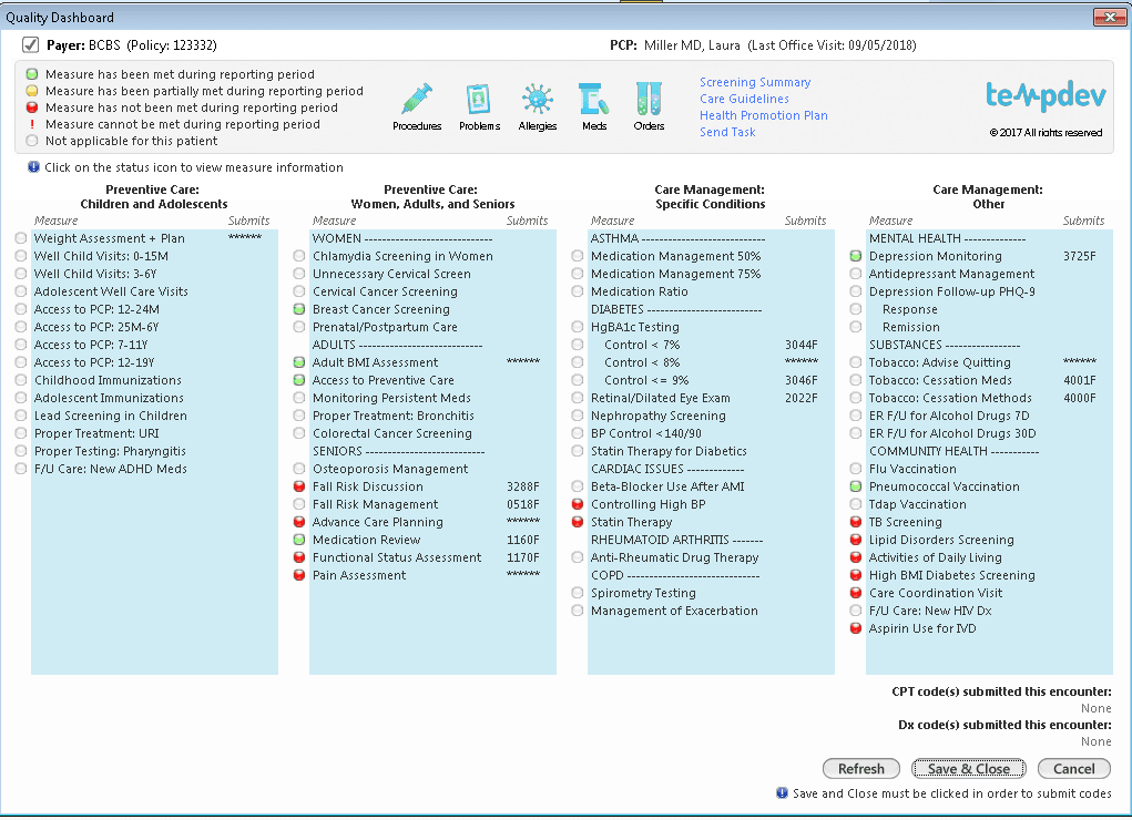 NextGen EHR Template Quality Dashboard